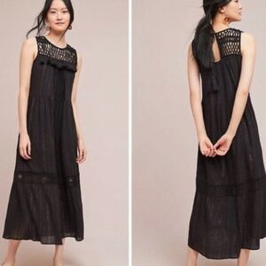 Anthropologie Maeve Abilene Black Metallic Crochet Maxi Dress
